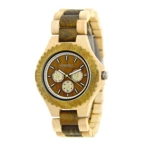 Bewell Men's Natural Wood Watch 49MM Wooden Case Day-Date 30M WR Japan Movement - Picture 1 of 6