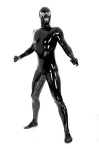 Latex Rubber Black Handsome Suit Bodysuit Catsuit With Mask Size XS-XXL - Picture 1 of 1
