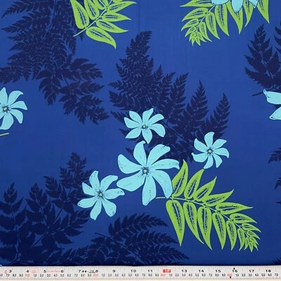 Tela de mezcla de algodón azul sin marca floral hawaiano por media yarda Foto 1 de 2