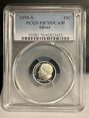 1995-S 10C PR70 DCAM  Silver Roosevelt Dime PCGS BLUE LABEL Cover