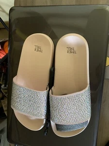 ladies slides sandals Slippers Glitter Pastel Pink - Picture 1 of 2