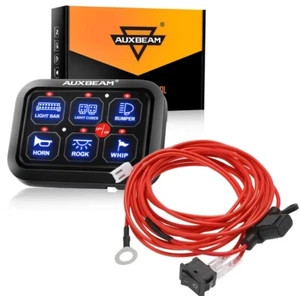 AUXBEAM Blue 6 Gang Switch Panel Controller Box+6.6FT 20AWG Acc Electrical Wire - Picture 1 of 12