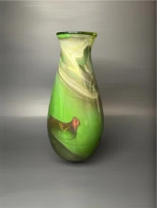 Kelly Sheehan Art Glass Vase Vintage 9in Multicolor Swirled with Sparkles Green - Imagen 1 de 14