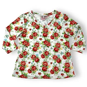 The Pioneer Woman WOMENS SMALL Floral V-neck T Shirt Top 3/4 Sleeve Soft Stretch - Picture 1 of 14