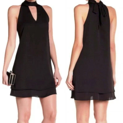 $250 Меган LA ярусный кромки платье маленький 2 4 черный вечеринки галстук назад шеи новый с Ярлыками - Изображение 1 из 4