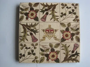 ANTIQUE 6" QUEEN VICTORIA'S GOLDEN JUBILEE PRINT & TINT TILE -T & R BOOTE C1887 - Picture 1 of 3