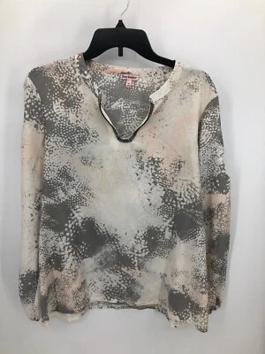 Juicy Couture Top Womens XL Gray Pink Ivory Abstract Embellished Fairy Boho Y2K - Image 1 of 4