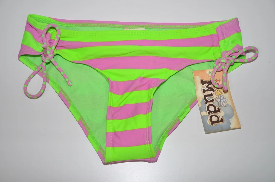 Mudd плавать бикини низ купальник женский размер XS подростков в полоску неоновый новый - Изображение 1 из 4