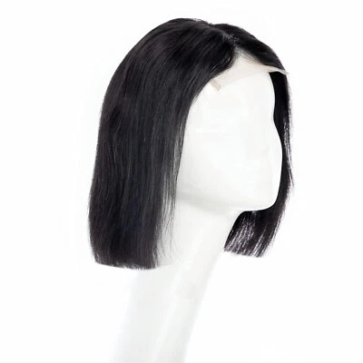 Magviila Short Straight Bob Wigs Human Hair 4X4 Lace Front Closure Natural Black - Image 1 of 4
