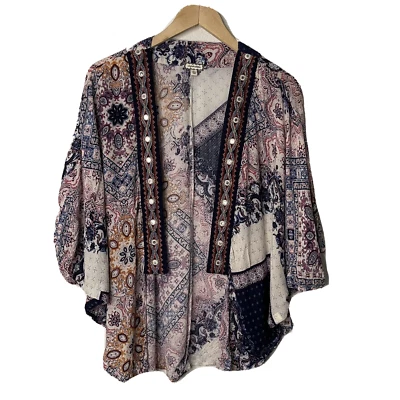 Top multicolor con sombra de ojos adornado cachemira frente abierto para mujer talla S Foto 1 de 4