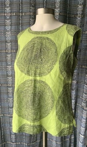 XS/S MARIMEKKO Mika Piirainen Linen Blouse Lime Green Circles Pattern Sleeveless - Picture 1 of 10
