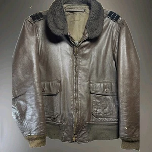 VINTAGE US Navy Issue Mil Spec Type G-1 Jacket PELLE Bomber Jacket (taglia 42) - Foto 1 di 12