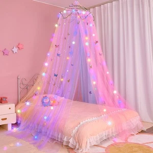 Bed Canopy for Girls Room Bed Canopy Curtains with Led Lights Mosquito Net DI... - Picture 1 of 8