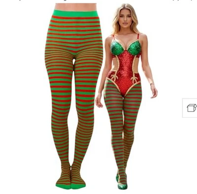 Medias a Rayas Rojas y Verdes Día de Navidad Talla Pequeña Medias Disfraz Vacaciones NUEVO Foto 1 de 4