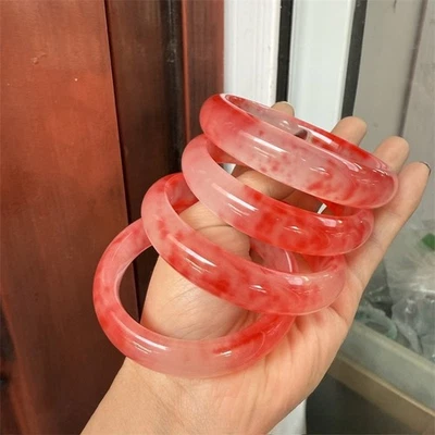 Certified natural quartzite jade Red speckled peach red bracelet Flat bar - Image 1 of 4