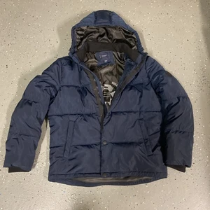 Lucky Brand Zip Snap Puffer Jacket Coat w Hood Men's Size M Blue Sustainable Mat - Picture 1 of 8