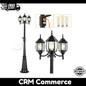 PARTPHONER Outdoor Lamp Post Light with GFCI Outlet, 3-Head Classic Black Lig... - Picture 1 of 7
