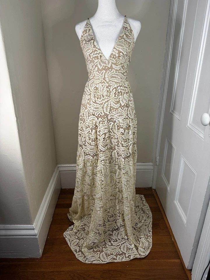 Vestido HoCo The Population para mujer con detalle de encaje nuevo con etiquetas talla XS dorado crema” Foto 1 de 3