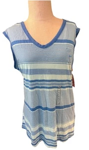 Nike The Athletic Dept Tanktop Damen mittelblau gestreift V-Ausschnitt Logo ärmellos - Bild 1 von 12