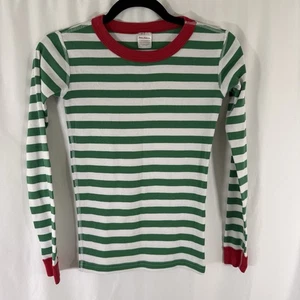 Hanna Anderson Pajama Top Girl 12 Green White Striped Long Sleeve Organic Cotton - Picture 1 of 9