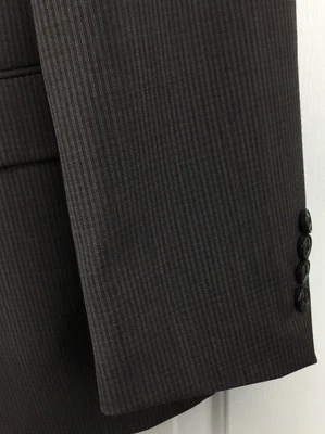 DKNY 运动外套男式 42R 棕色灰色条纹 100% 羊毛西装外套 2 按钮夹克 — 第 1/4 张图片