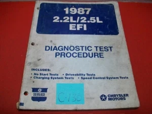 Chrysler Plymouth Dodge 1987 2,2 L/2,5 L EFI procedimiento de prueba de diagnóstico manual de servicio - Imagen 1 de 5