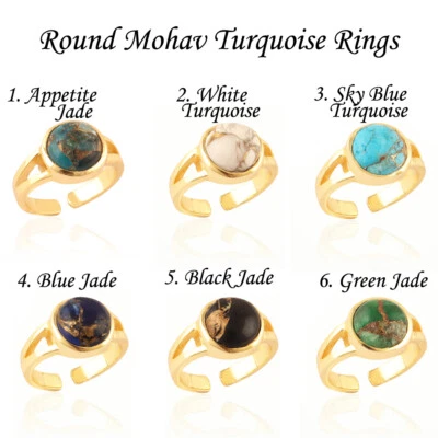 Runder Kupfer Türkis Ring Türkis Vergoldet Statement Verstellbare Ringe - Bild 1 von 2