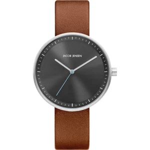 Jacob Jensen 285 Strata Ladies Watch Grey Dial Brown Leather Strap JJ285 - Picture 1 of 2