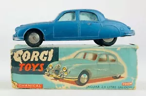 CORGI TOYS -JAGUAR 2.4 LITRE SALOON No. 208M- VINTAGE MECHANICAL MODEL CAR BOXED - Picture 1 of 6