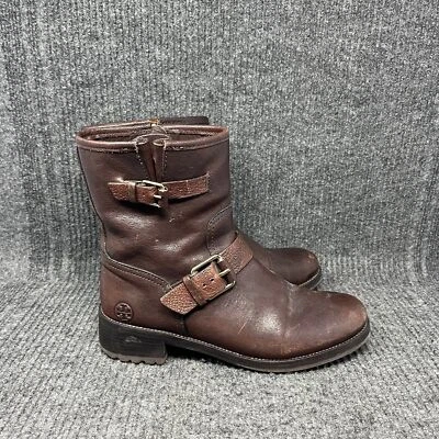 Botas Tory Burch Chrystie Moto Hebilla Cuero Marrón Oscuro Mujer 8.5 M Foto 1 de 4
