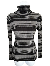 Vintage Medium Y2K Womens Sweater Turtleneck Striped Ribbed Long Sleeve Retro