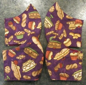 CONTOURED HANDMADE FACE MASK~ WASH & REUSE~ FILTER POCKET ~SWEETS PIE CAKE DONUT - Picture 1 of 7
