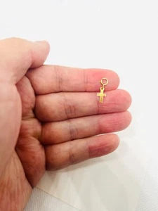 Real Solid  14k gold tiny Cross Charm Pendant with round spring clasp - Picture 1 of 1