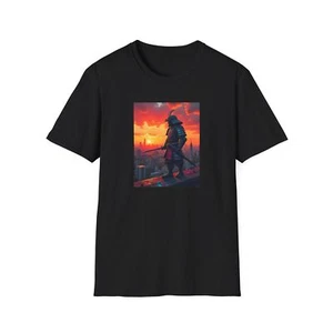 Samurai Sunset T-Shirt, Artistic Graphic Tee, Unisex Apparel, Gift for Him, Cool - Picture 1 of 7