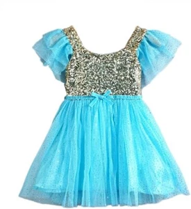 ✨ Stunning Gold Sequin & Blue Tutu Dress – Midi-Length Party Dress (Size 2-7T) - Picture 1 of 1