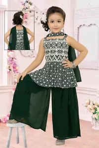 Sharara Suit In Georgette Bottle Green For Wedding and party - Picture 1 of 1