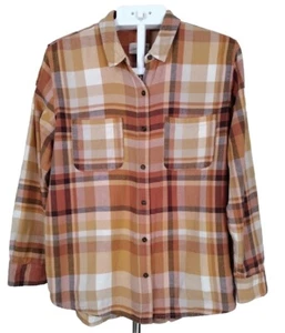 Women's Bowery Classic Flannel Shirt  Long Sleeve Orange Size L Universal Thread - Picture 1 of 11