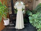 Vintage 1960s White with Yellow Flocked Floral Dress Velvet Accents Sylvia Ann