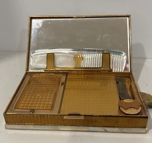 Vintage Evans Mother Of Pearl Compact Wristlet Purse Cigarette Case - Picture 1 of 14