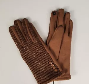 Pailletten Fleece gefütterte braune elegante Damenhandschuhe Gr. S/M - NEU - Bild 1 von 6