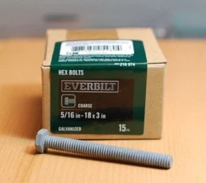 Everbilt Coarse Galvanized Hex Bolt 5/16" -18 x 3" (15-Pack) Part#: 805480 - Picture 1 of 5