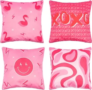 Purpis Preppy Throw Pillow Covers Hot Pink Throw Pillow Fun Pillow Covers - Picture 1 of 1