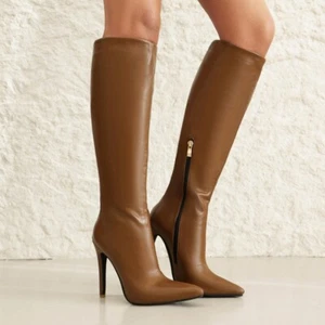 Mujeres Botas hasta la rodilla Punta Tacones de aguja Otoño Invierno Zapatos Talla 5-15 - Imagen 1 de 18