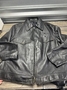 Vintage NYPD Police Black Horsehide Leather Motorcycle Jacket Xl - Picture 1 of 12