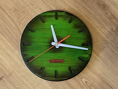 Wall Clock Wood Round Hanging Green Silent Quartz Handmade Decor Gift D25 cm - Image 1 of 4
