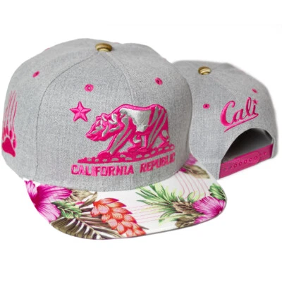 Baseball Cap Snapback Adjustable Flat Bill California Republic Hawaiian Bear Hat - Image 1 of 4