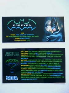 * * 'BATMAN FOREVER' Sega 1995 Custom Instruction/Apron Cards (New) - Picture 1 of 3