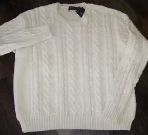 NWT Polo Ralph Lauren CHIC CREAM FISHERMAN Sweater Women's L ANCHOR BUTTONS - Picture 1 of 7