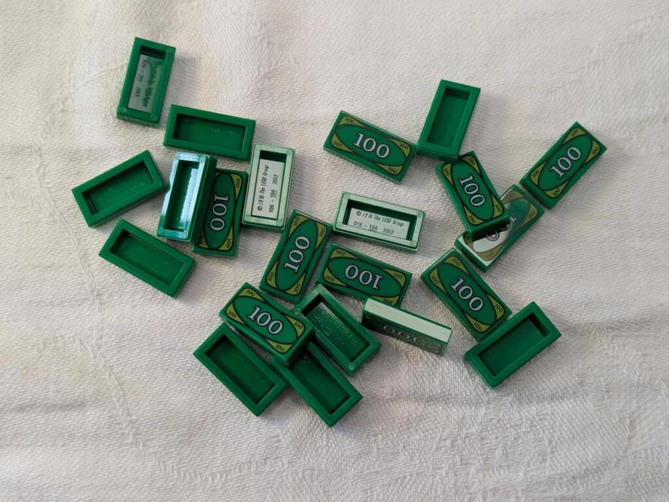 Lego 20 Stück 3069px7 Fliese 1x2 bedruckt Geld Money Note 100 grün NEU - Bild 1 von 1