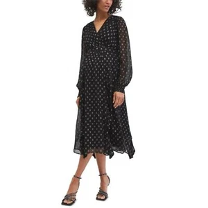 Jessica Simpson Umstandsmode neu mit Etikett schwarz silber Rüschen Maxi Midikleid Größe Large - Bild 1 von 8